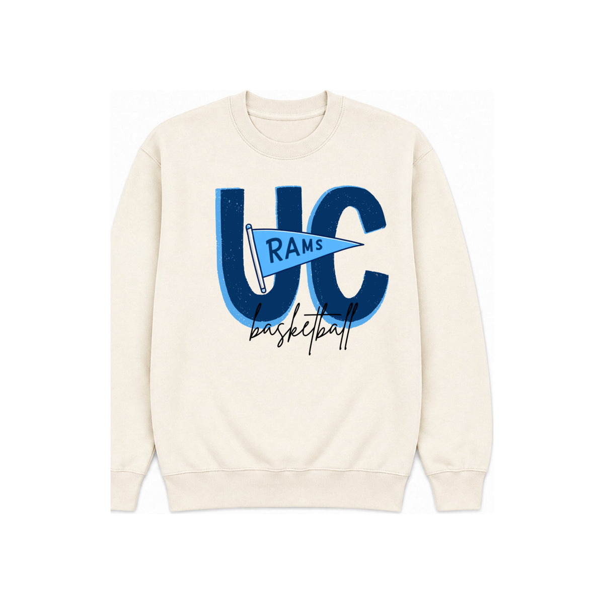 Rams Pennant sweatshirt Ivory — centered standard-size print at corrected chest height