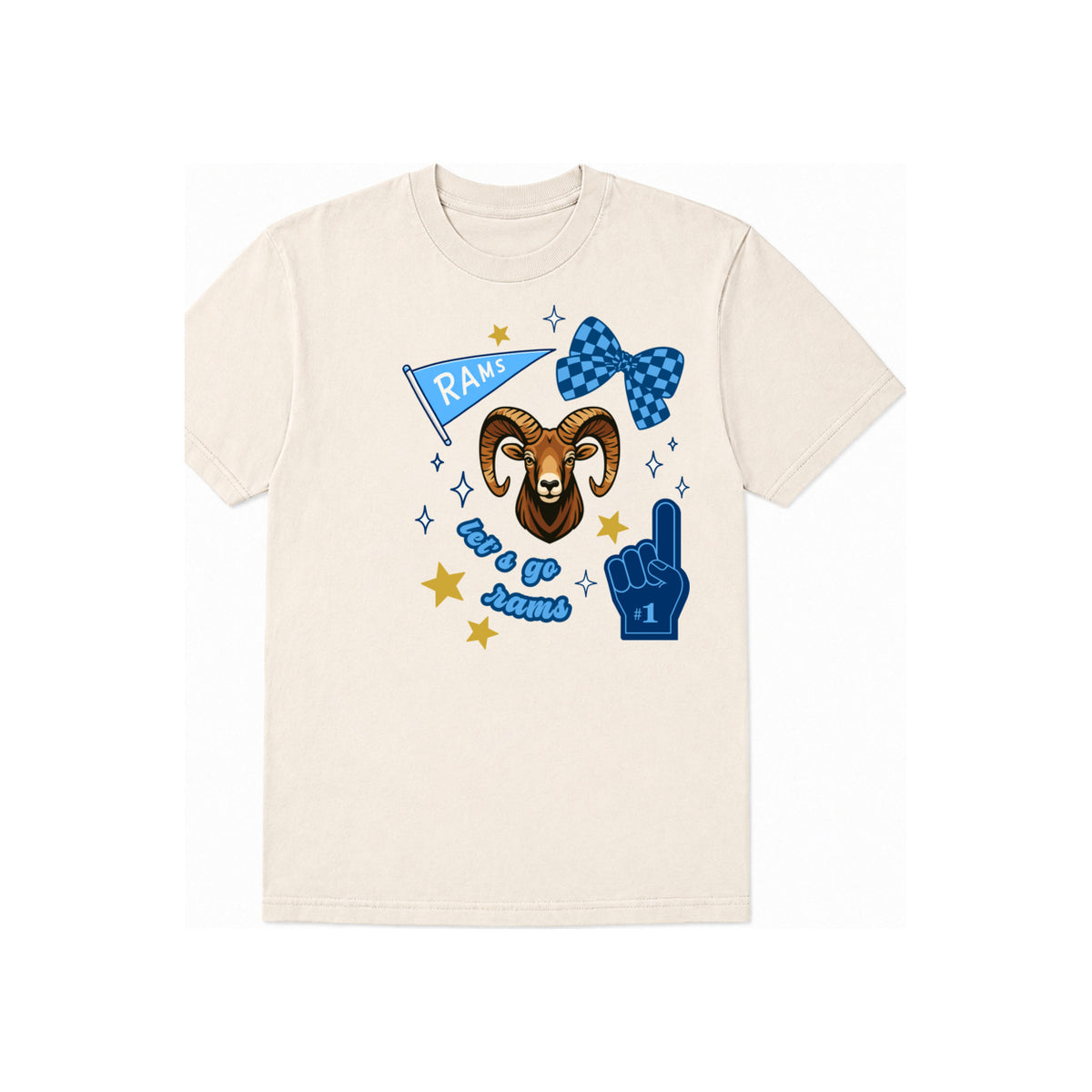 Rams Fun adult T-shirt Ivory with centered consistent-size DTF print