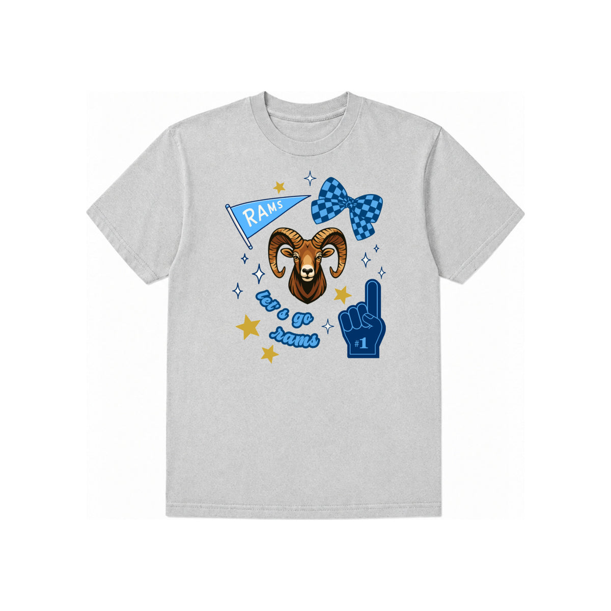 Rams Fun adult T-shirt Light Gray with centered consistent-size DTF print