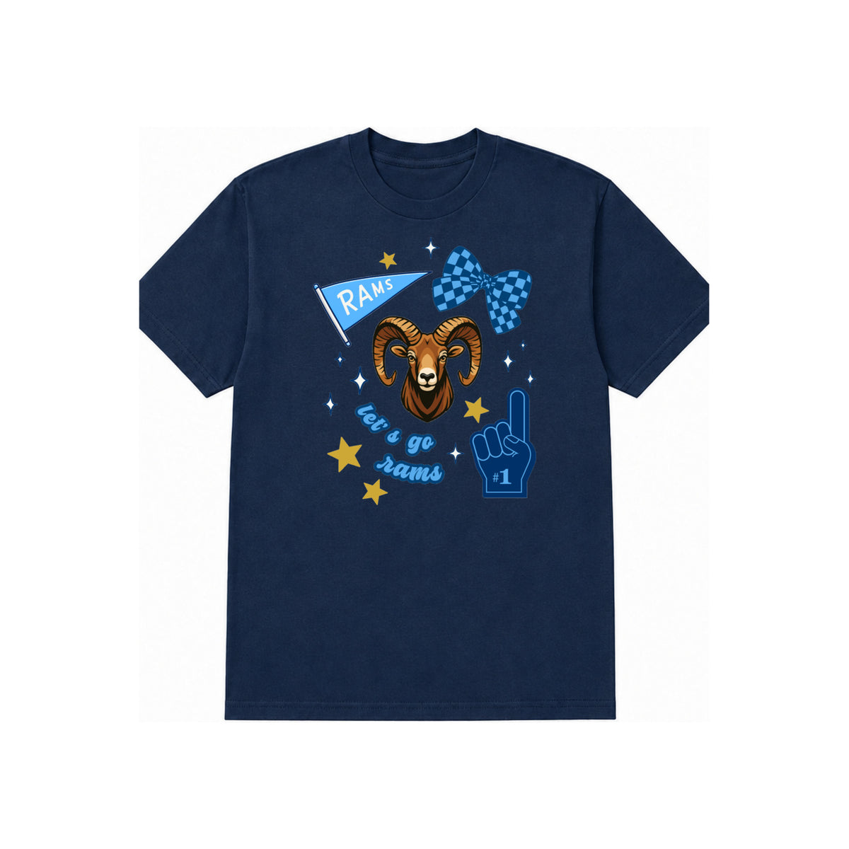 Rams Fun adult T-shirt Navy with centered consistent-size DTF print