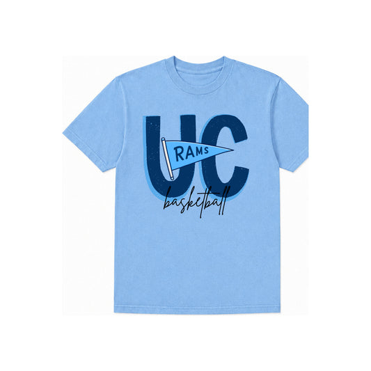 Rams Pennant T-shirt Carolina Blue — centered standard-size print at corrected chest height