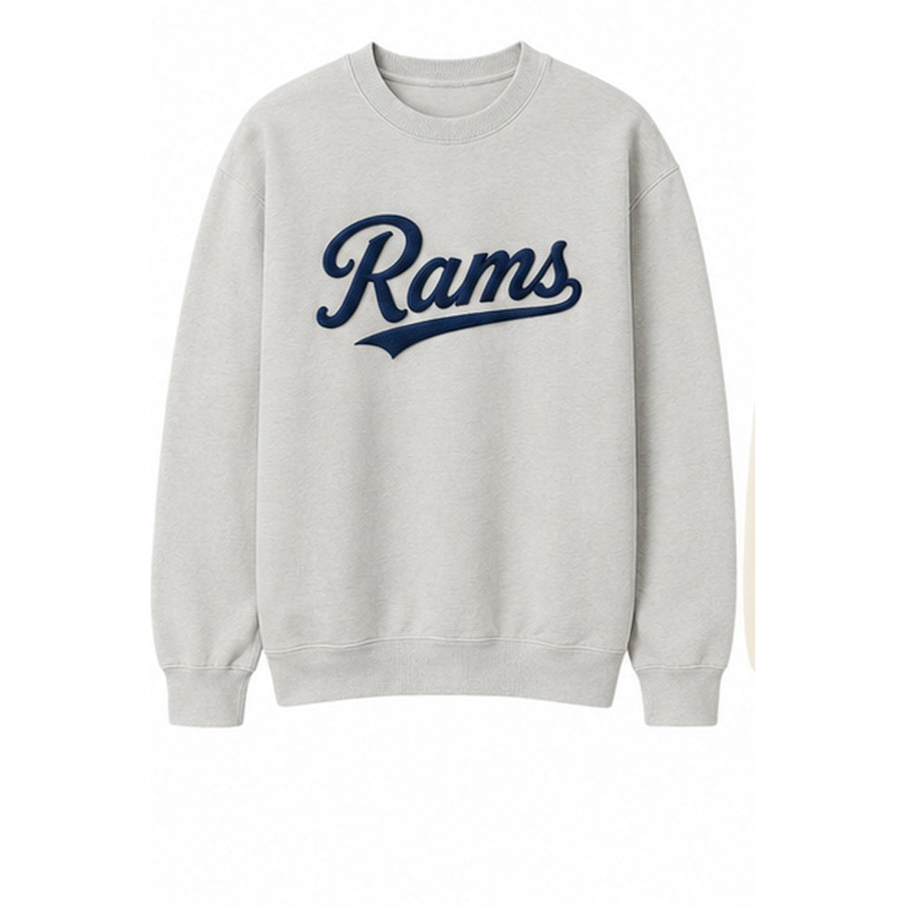 Rams Retro embroidered sweatshirt in light gray with navy stitching